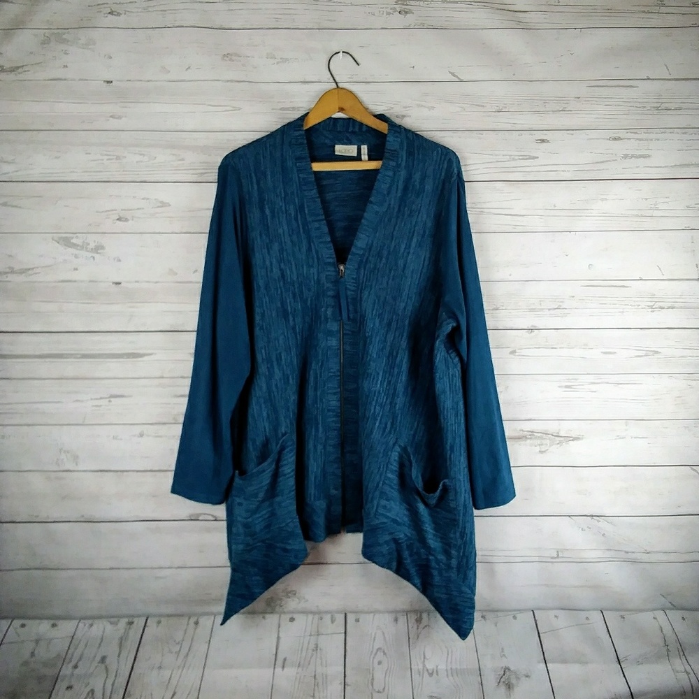 LOGO by Lori Goldstein Blue Zip Cardigan XL